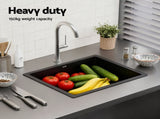 Cefito Kitchen Sink 55x45cm Granite Stone Sink Single Bowl Black SINK-STONE-A-5545-BK