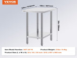 Stainless Steel Prep Table, 24 x 18 x 34 Inch, Heavy Duty Metal Worktable with 3 Adjustable Height V952-CFBXGGZTLCWJ8T6BLV0
