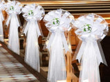 Large Wedding Pew Flower Bows Wedding Decorations with Rosebuds 47" Fabric Tulle Church Chair V1192-AZ-W-26658
