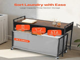 3 Section Laundry Sorter, Rolling Laundry Hamper with 2 Drawers, Hooks & Wheels, Rolling Basket V952-XYLEKJSMCTS1WJGUD001V0