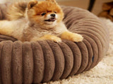 Calming Donut Pet Bed - Faux Rabbit Fur Soft Warm Round Cat Dog Bed - Plush Cozy Cuddler for Small V1258-DROP002-PETBED-01-CAM-L