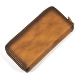 Vegetable Tanned Distressed Top Grain Leather Double Zip Long Wallet, Vintage Genuine Leather V1232-SNB-NS-004