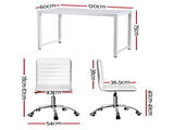 Artiss Computer Desk 120cm Executive Office Chairs Set PU Leather Low Back White MET-DESK-120-REPL-WH