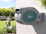 Green Fingers 10m Retractable Water Hose Reel, Wall Mounted Garden Hose 9-Pattern Nozzle HR-WA-AUTO-QU-10M