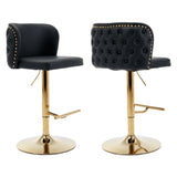 2x Faux Leather Golden Base Swivel Bar Stools- Black V226-SW1928BK