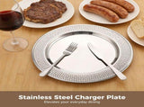 6PCS Stainless Steel Charger Plates, 13" Round Silver Platter Set, Sturdy Dinner Service Tray with V1369-AZ3-W-08861