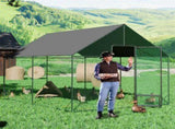 Heavy Duty XL Metal Walk-In Chicken Run with Cover, 276x405x300cm, Black V178-59376