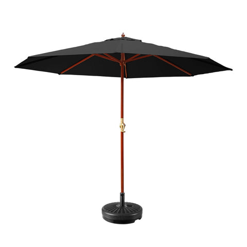 Instahut 3m Outdoor Umbrella w/Base Pole Umbrellas Garden Sun Stand Deck Black UMB-POLE-3-H-BK-BASE