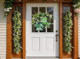 6 Ft Spring Green Boxwood Garland for Mantle, Greenery Spring Summer Garland with White Flowers for V1258-DP02-C-2676