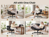 Artiss Cross Legged Office Chair PU Leather Swivel Vanity Chair Wide Seat Adjustable Arms Black OCHAIR-L-2021-BK
