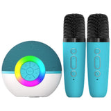 Portable Karaoke Microphone Machine Mini Bluetooth Speaker with 2 Wireless Mics Green V1263-JX-6981-4