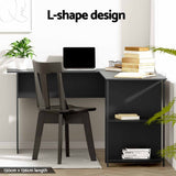 Artiss Office Desk and Chair Set L Shaped Computer Desk 136cm with 2 Tier Storage Shelves, Ergonomic FURNI-DESK01-FZ09H-BK