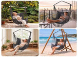 Gardeon Hammock Chair Camping Macrame Hanging Swing Cushions Metal Bar Grey HM-CHAIR-PLOW-MEL-GY
