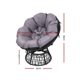 Gardeon Outdoor Lounge Setting Papasan Chair Wicker Table Garden Furniture Black ODF-PAPASAN-CHTB-BK