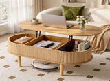 Artiss Lift Top Coffee Table Fluted Centre Table with Hidden Storage Oval 100cm FUR-Z-COF-05-LIFT-WD