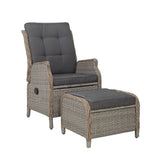 Gardeon Recliner Chair Sun lounge Wicker Lounger Outdoor Furniture Patio Adjustable Grey ODF-RCL-RW-CHOTM-GE