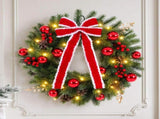 Jingle Jollys 60cm Pre-lit Christmas Wreath Garlands LED Light Front Door Decor Bow XM-WRE-BOWTIE-2FT-RD-LED