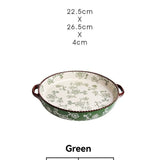 ceramic serving plate, double handled baking dish, pizza pan, cherry blossom pattern, underglaze V1106-122-66396-RED-8-8INCH
