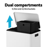 Cefito Pedal Bins Rubbish Bin Dual Compartment Waste Recycle Dustbins 40L White RB-40L-2C-WH