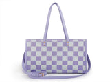 "Taro Mud Chessboard" light purple tote bag two-in-one handbag and cross-body bag, can hold a V1102-HEBB-005