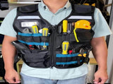 tool vest, multi pocket vest, industrial tool vest, safety vest, tool storage vest, breathable V1102-144-BLA-68377