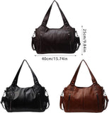 Women Tote Bag Vintage PU Leather Shoulder Handbag with Zipper for Work School, 45x25x15cm, Black V1237-ZY-924-017