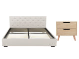 Artiss Double Bed Frame with Storage and Bedside Table Set Tufted Linen Gas Lift Bed Base and BFRAME-SET-VILA-SCAN-BS01