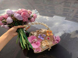 Floral Pearl Basket Bag Gold Mesh Hard Case Evening Bag, 3D Orchid Handbag for Cheongsam V1232-ZZHDB-001