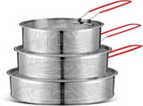 3 Pack 304 Stainless Steel Pasta Strainer Baskets, Removable Long Handle Noodle Blanchers V1188-MS-721-128