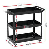 Giantz 3-Tier Tool Cart Trolley Workshop Garage Storage Organizer Black TB-CART-3L-BK