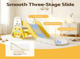 Keezi Kids Slide Set Toddler Indoor Playset Bookshelf Drawing Board Yellow KPS-SLIDE-CAR-YE