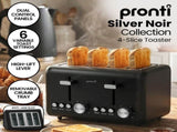 Pronti Silver Noir Collection 4 Slice Toaster with Dual Controls TSR-T02-GST-BK