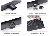 Matt Black 900mm Long Strip Fence Shower Grate Floor Drain 50mm Waste Watermark V1233-LGWG02A900BL