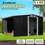 Wallaroo Garden Shed with Semi-Close Storage 6*8FT - Black GSS-BSW-68S-BK