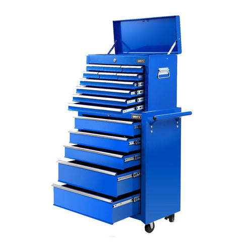 Giantz 15 Drawers Tool Chest Trolley Toolbox 2-in-1 Storage Blue TB-15DR-105-BL