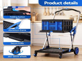 Artiss Shopping Trolley with Wheels 2 Layer w/2 Crates Foldable Trolley Blue SHOPC-JY-2B-BKBL