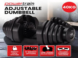 Powertrain 40kg Adjustable Dumbbell Home Gym Exercise Equipment Free Weights DMB-BF2-040-1