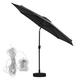 Instahut Outdoor Umbrella 2.9m Market Umbrella with Base String Light Black XFEL-UMB-FLAP-51-BK