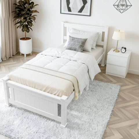 Artiss King Single Bed Frame and Bedside Table WBED-004KS-FURNI-PURE-AB