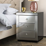 Artiss Bedside Table 3 Drawers Mirrored - PRESIA Grey MF-BT-7181-GY