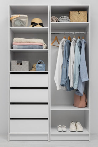 MALMO THREE SHELF/FOUR DRAWER WALK IN WARDROBE - SLIM SHAKER - WHITE V164-ECW4TB