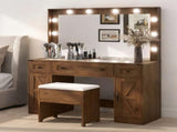 Levede Dressing Table LED Makeup Mirror Stool Set Vanity Desk Cabinet 3 Drawers VM1033-BR-AU