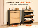 Rattan Shoe Cabinet, Narrow Shoe Storage Organizer with 2 Flip Rattan Drawers & 1 Slide Drawer, V952-FCTBXJ2C1XC2W8YCYV0