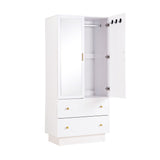 Artiss LED Wardrobe Cabinet Clothes Storage with Mirror 2 Drawers Hanging Rail FUR-AE-WR01-MIR-WH-AB