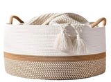 Cotton Woven Basket with Handles, 15.7" x 13" Large Cotton Rope Woven Storage Basket for Organizing, V1369-AZ3-W-08589