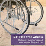 Equipmed Folding Manual Reclining Wheelchair Self Propelled, 24" Rear Wheels, Chrome Steel Frame, V219-HELWLCEQ1RKA