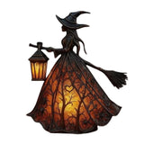 Halloween Lamp, 1PC 7" Gothic Spooky Decor with Holding Lantern, Small Stained Glass V1370-AZ4-24639