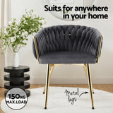 1 Set of 2 Artiss Dining Chairs Velvet Armchair Grey UPHO-C-DIN-01-VEL-GYX2