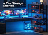 Artiss 200cm L Shaped Gaming Desk Computer Desk with LED Lights & Power Outlets MET-FC-25219-RB-AB