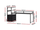 Artiss 145cm L Shaped Gaming Desk Computer Desk with LED Lights & Power Outlets MET-FC-25220-BK
